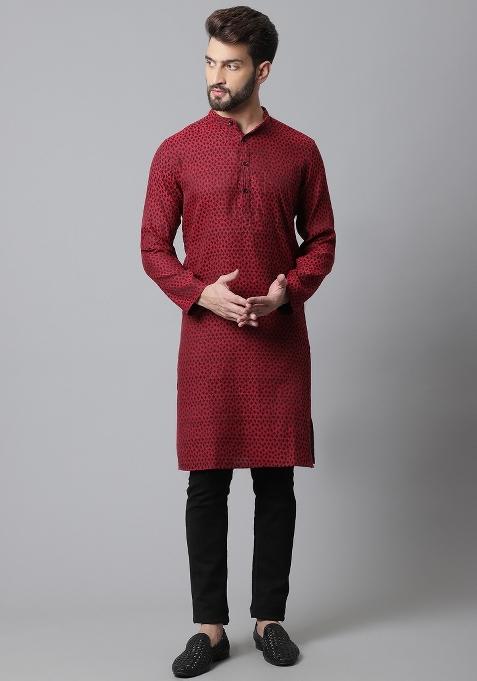 Maroon Plain Pure Cotton Kurta For Men