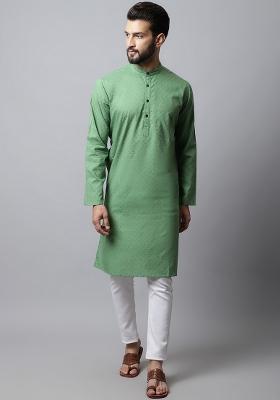 Green Plain Pure Cotton Kurta For Men