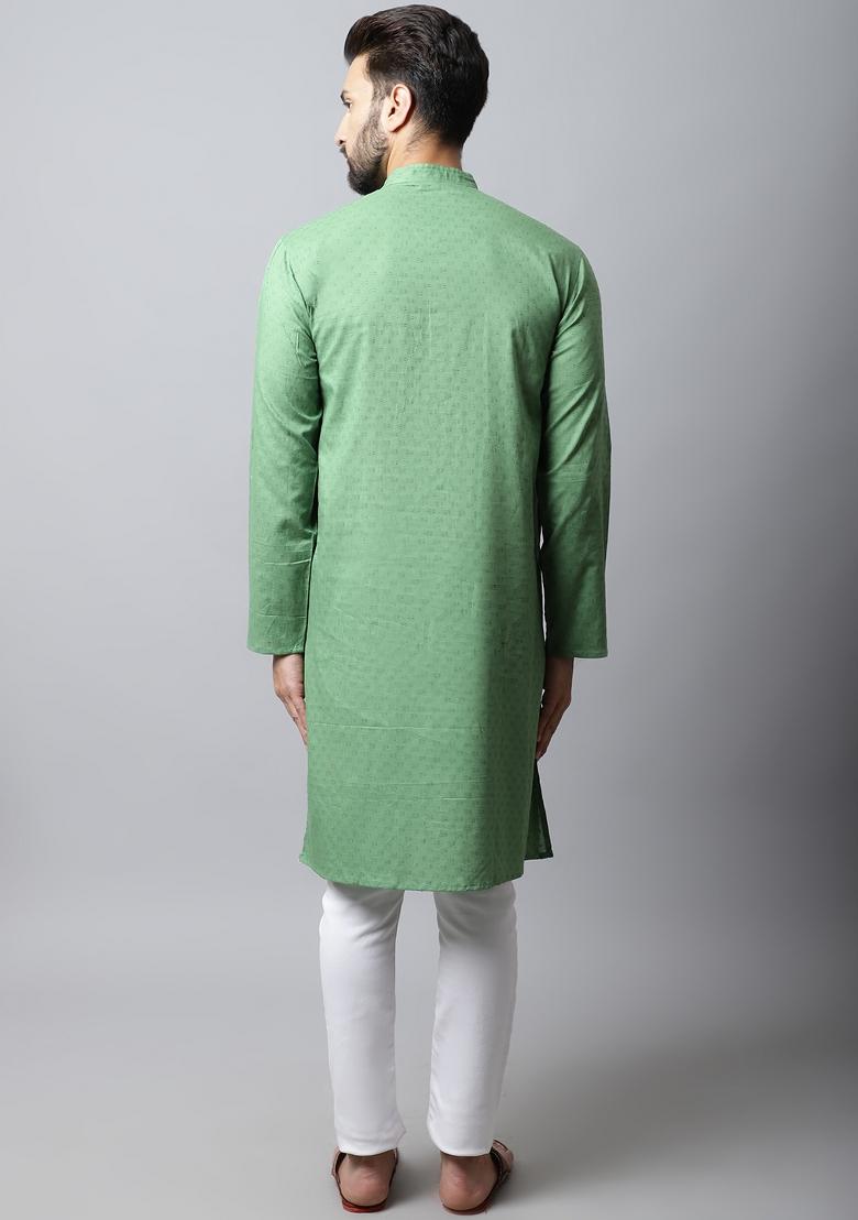 Green Plain Pure Cotton Kurta For Men