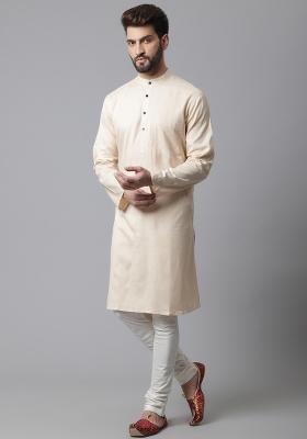 Cream Plain Linen Kurta For Men