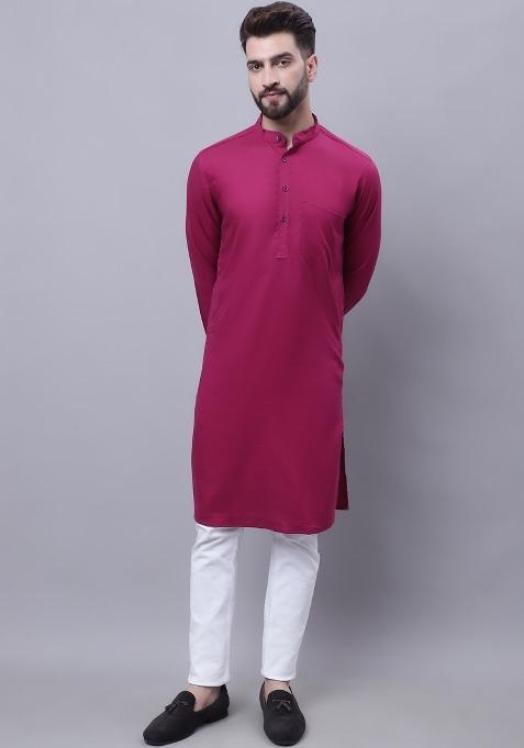 Wine Plain Pure Cotton Kurta For Men