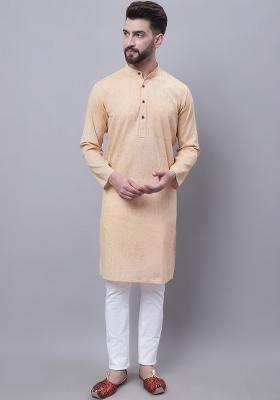 Yellow Plain Pure Cotton Kurta For Men
