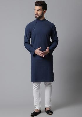 Blue Plain Pure Cotton Kurta For Men