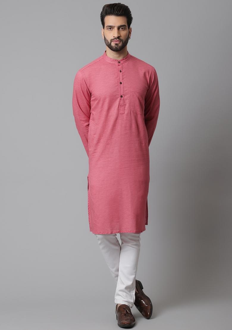 Rust Brown Plain Pure Cotton Kurta For Men