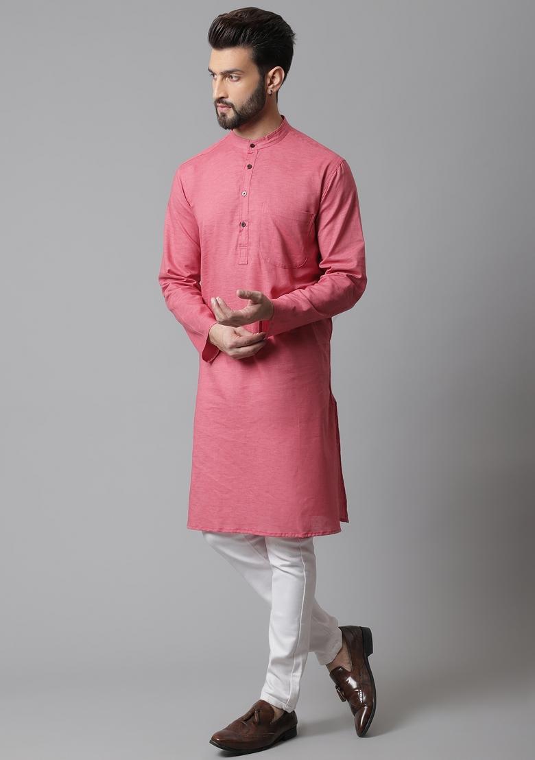Rust Brown Plain Pure Cotton Kurta For Men