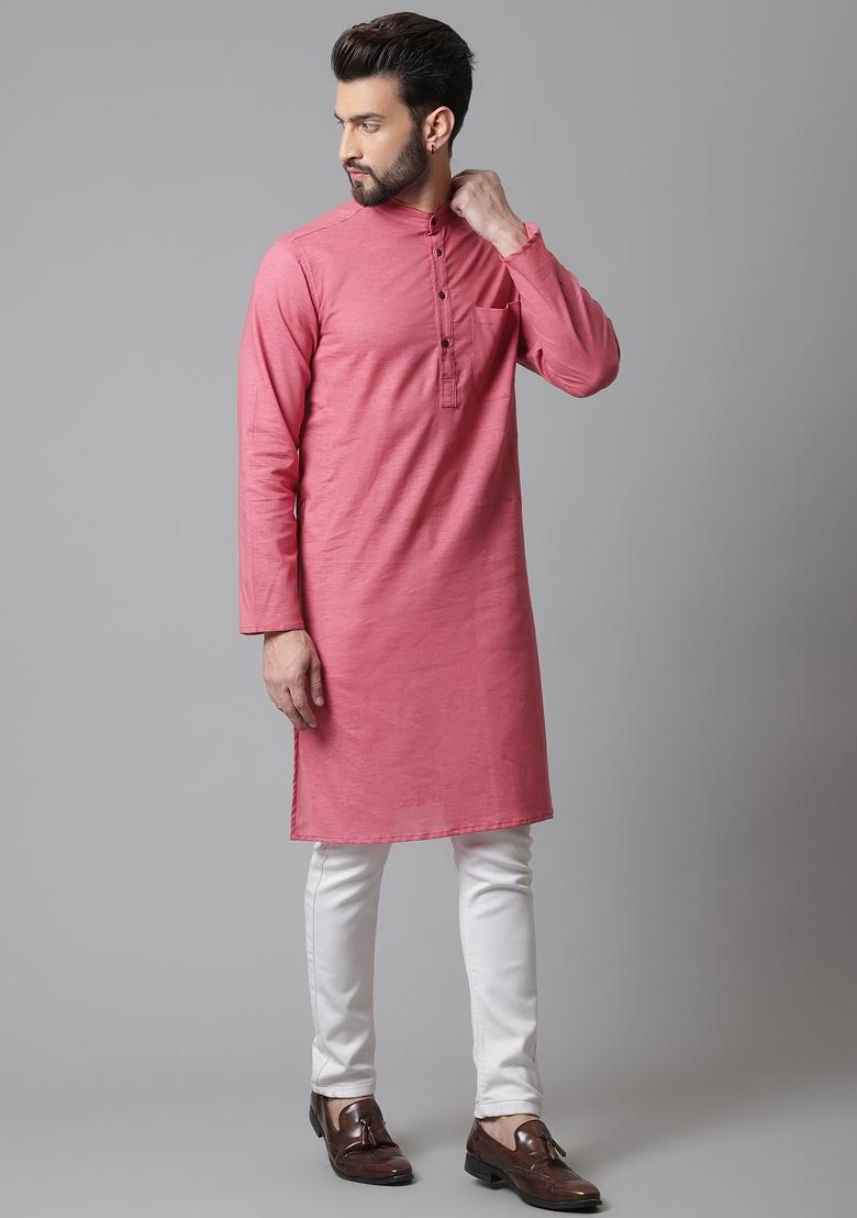 Rust Brown Plain Pure Cotton Kurta For Men