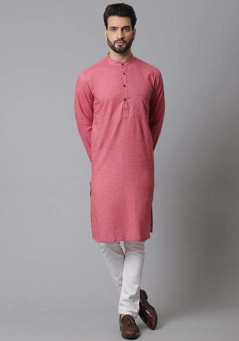 Rust Brown Plain Pure Cotton Kurta For Men