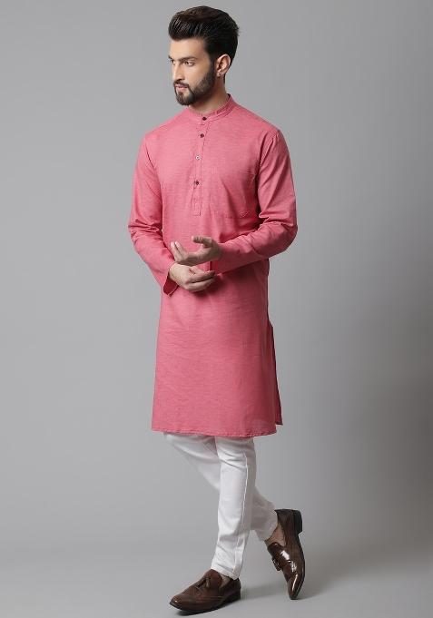 Rust Brown Plain Pure Cotton Kurta For Men