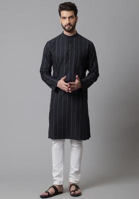 Black Plain Pure Cotton Kurta For Men