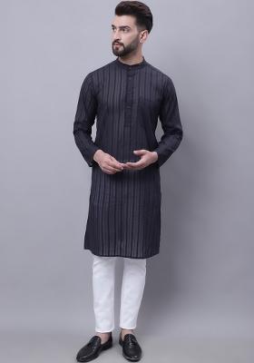 Black Plain Pure Cotton Kurta For Men