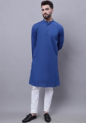 Blue Plain Pure Cotton Kurta For Men
