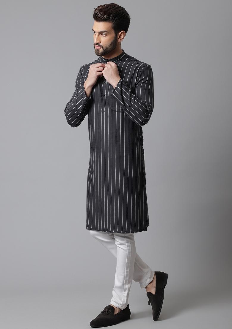 Black Plain Pure Cotton Kurta For Men
