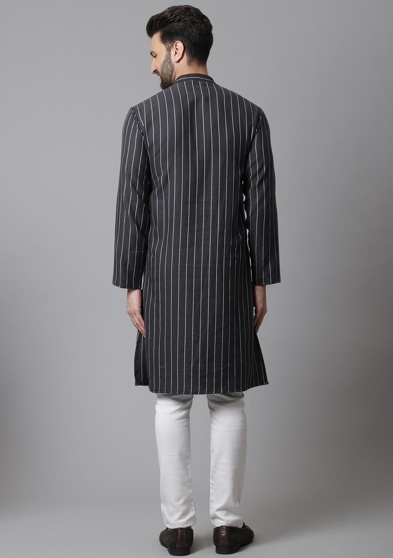 Black Plain Pure Cotton Kurta For Men