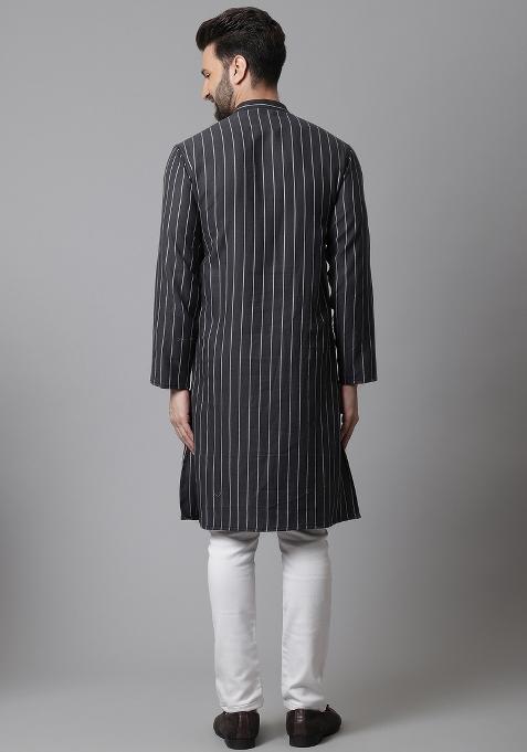Black Plain Pure Cotton Kurta For Men