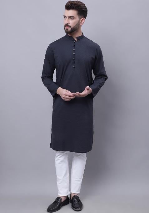 Black Plain Pure Cotton Kurta For Men
