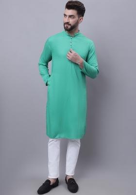 Green Plain Viscose Rayon Kurta For Men