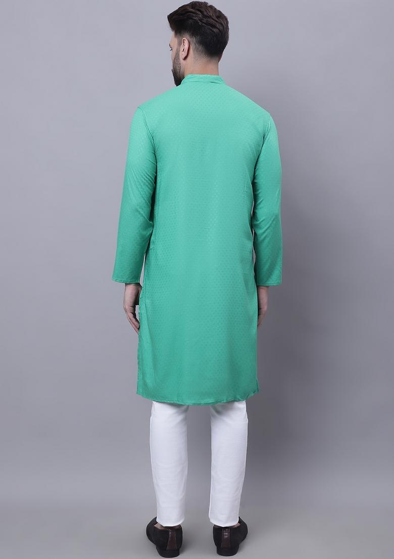 Green Plain Viscose Rayon Kurta For Men