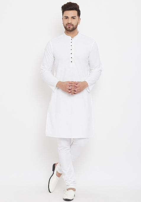 White Plain Pure Cotton Kurta For Men