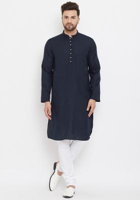 Blue Plain Pure Cotton Kurta For Men