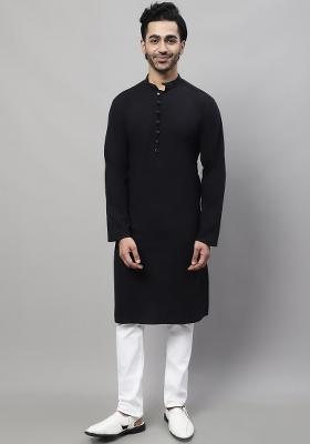Black Plain Pure Cotton Kurta For Men