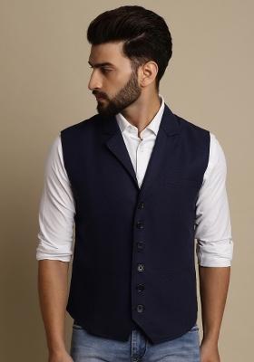 Blue Plain Polywool Kurta For Men