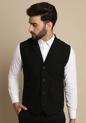 Black Plain Polywool Kurta For Men