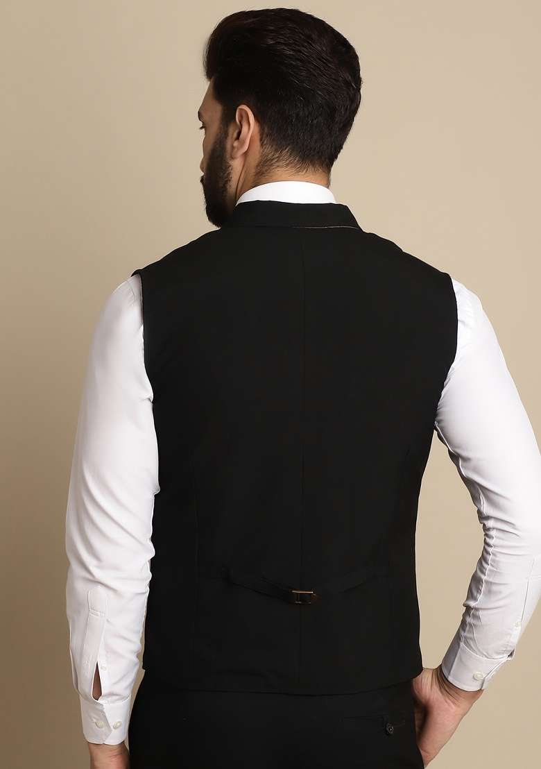 Black Plain Polywool Kurta For Men - Indya