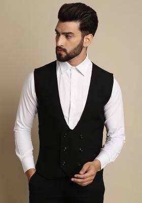 Black Plain Polywool Kurta For Men