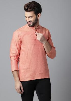 Orange Plain Pure Cotton Kurta For Men