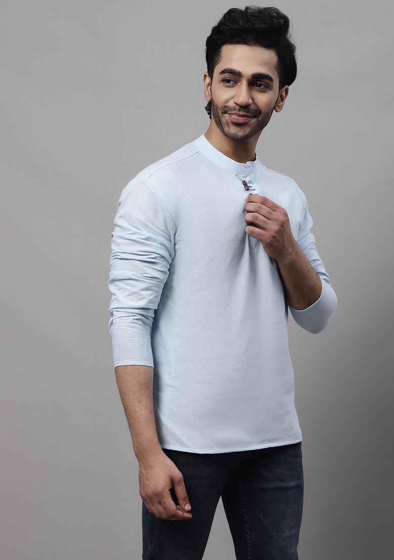 Blue Plain Pure Cotton Kurta For Men