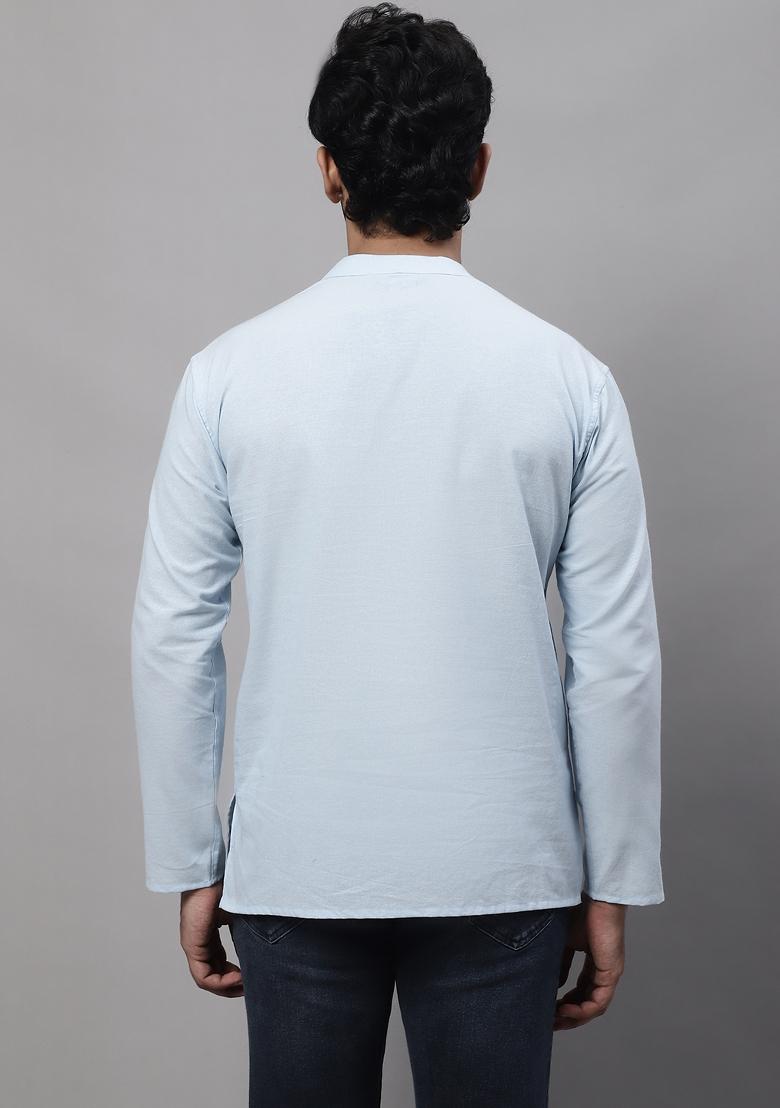 Blue Plain Pure Cotton Kurta For Men