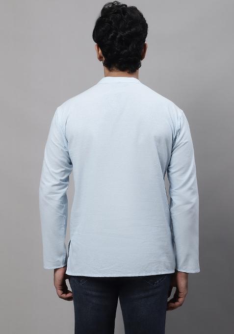 Blue Plain Pure Cotton Kurta For Men