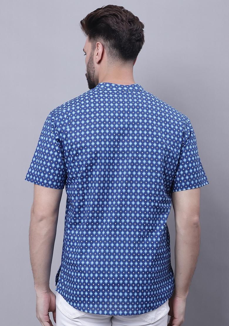 Blue Plain Pure Cotton Kurta For Men