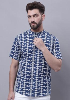 Blue Plain Pure Cotton Kurta For Men