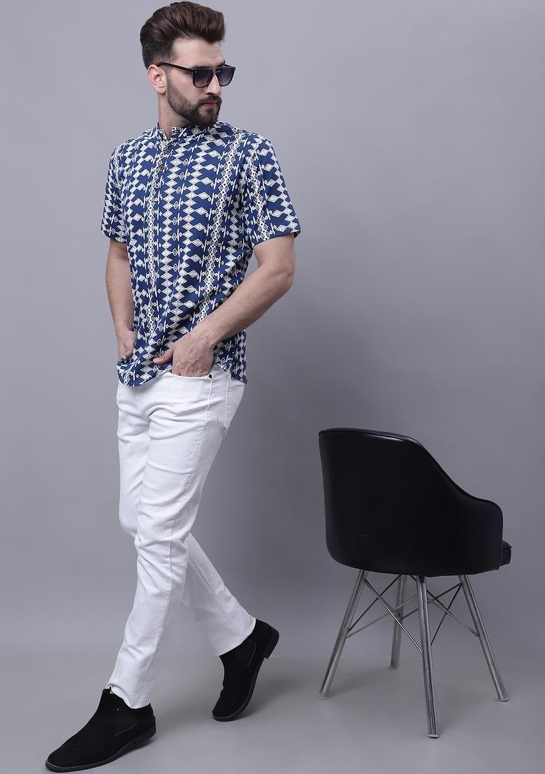 Blue Plain Pure Cotton Kurta For Men - Indya