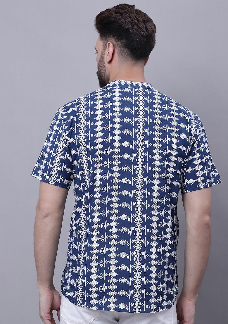 Blue Plain Pure Cotton Kurta For Men - Indya