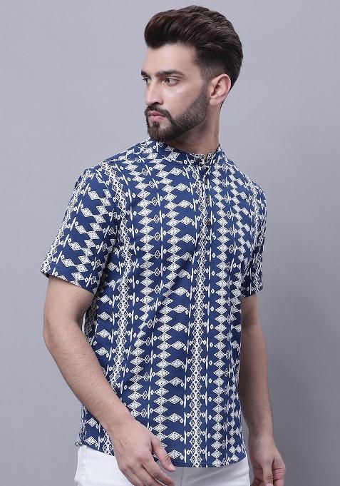 Blue Plain Pure Cotton Kurta For Men