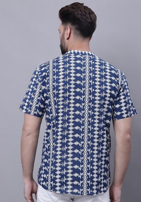 Blue Plain Pure Cotton Kurta For Men