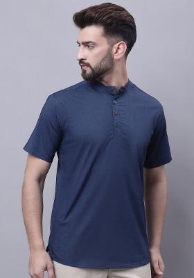 Blue Plain Pure Cotton Kurta For Men