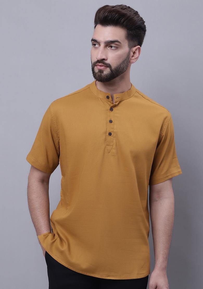 Brown Plain Pure Cotton Kurta For Men