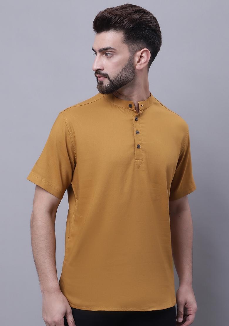 Brown Plain Pure Cotton Kurta For Men