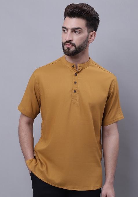 Brown Plain Pure Cotton Kurta For Men