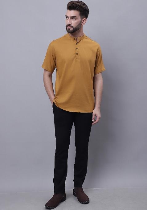 Brown Plain Pure Cotton Kurta For Men