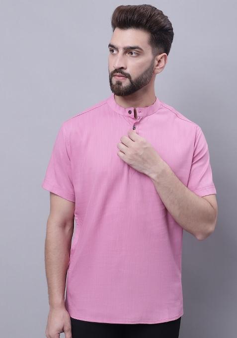 Pink Plain Pure Cotton Kurta For Men
