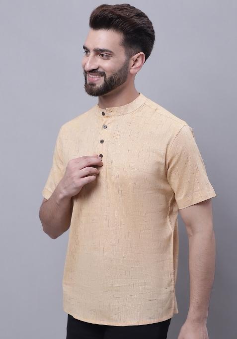 Beige Plain Pure Cotton Kurta For Men