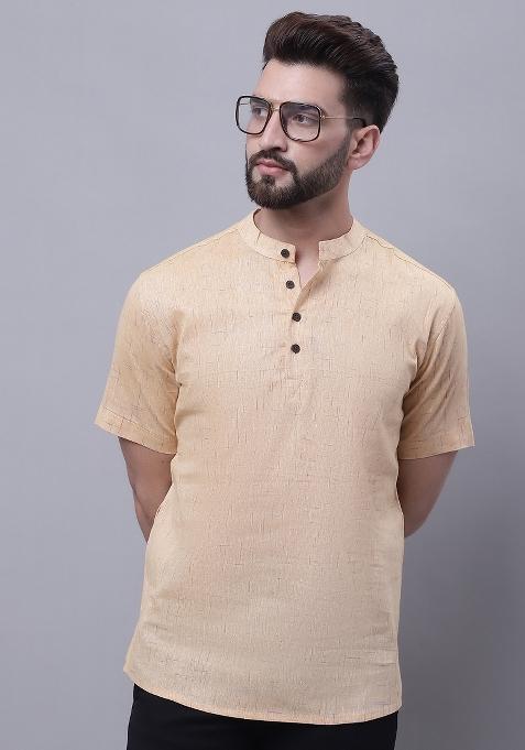 Beige Plain Pure Cotton Kurta For Men