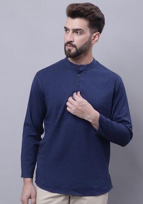 Blue Plain Pure Cotton Kurta For Men