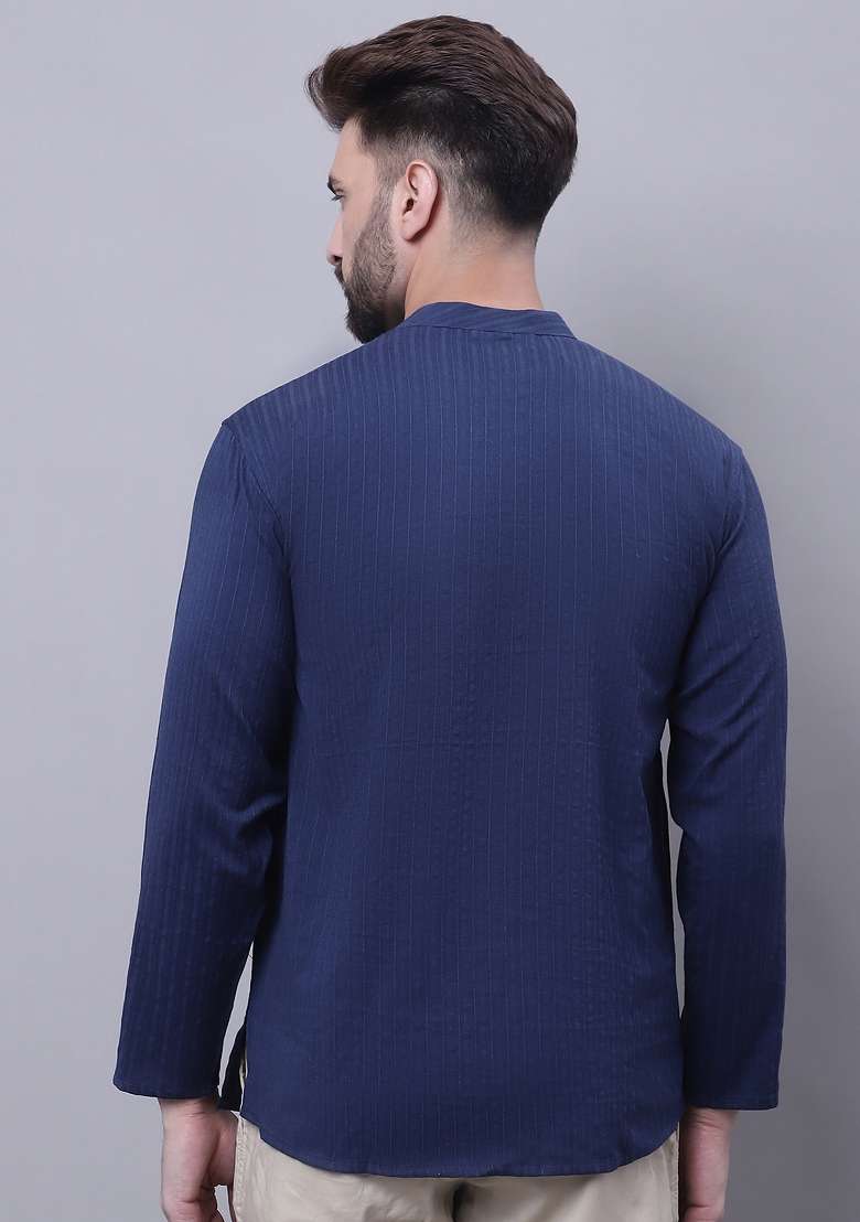 Blue Plain Pure Cotton Kurta For Men - Indya