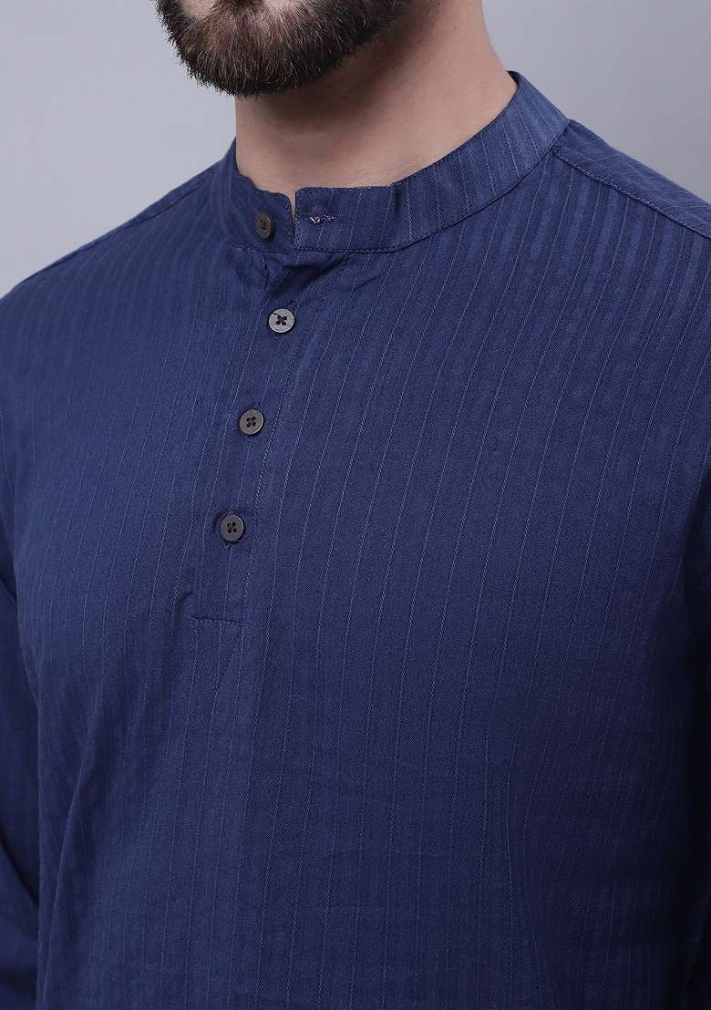 Blue Plain Pure Cotton Kurta For Men - Indya