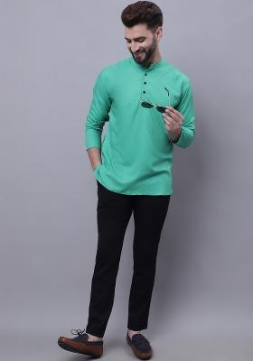 Green Plain Pure Cotton Kurta For Men